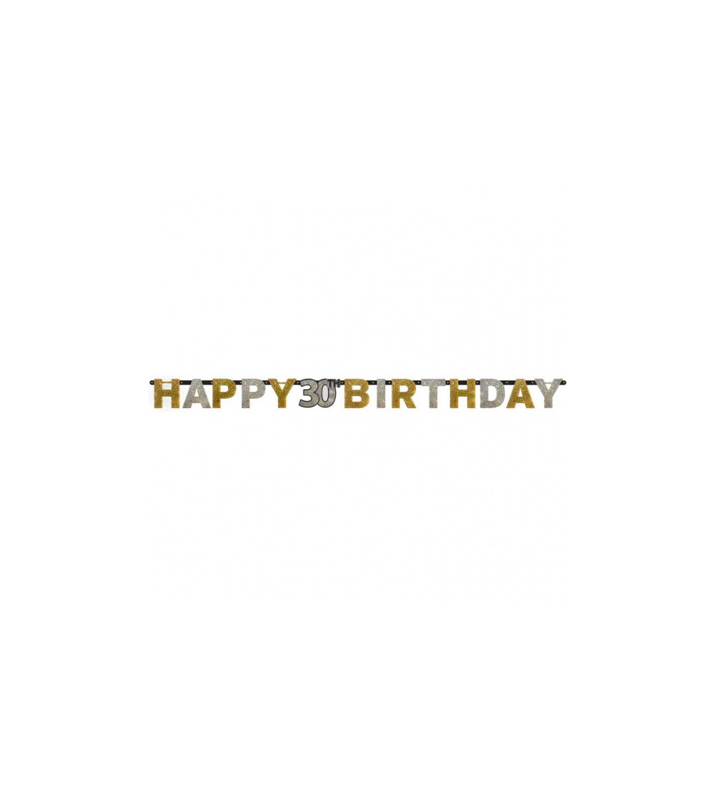 Zlato stříbrný banner – Happy 30th birthday