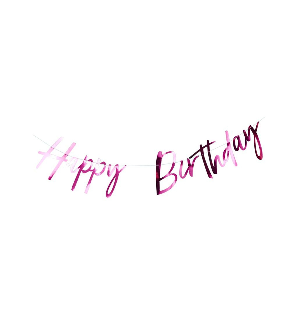 Girlanda - růžový nápis Happy birthday
