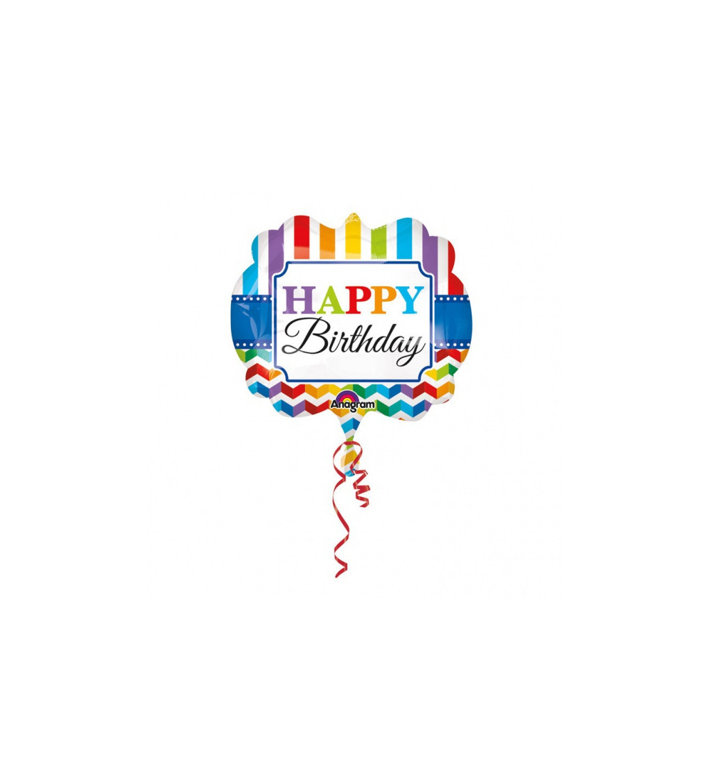 Fóliový balónek Happy Birthday s proužky