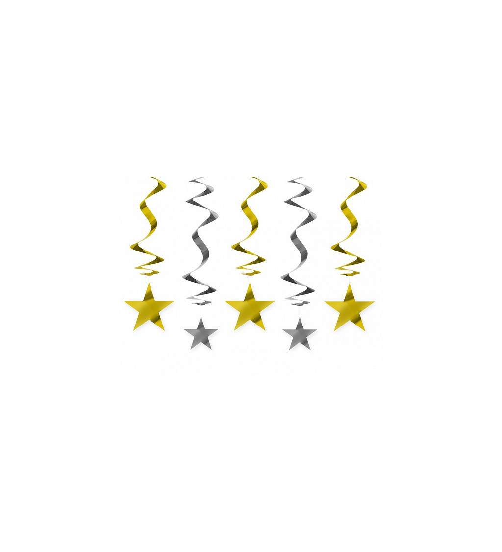 Zlaté a stříbrné hvězdy - spirálové závěsy