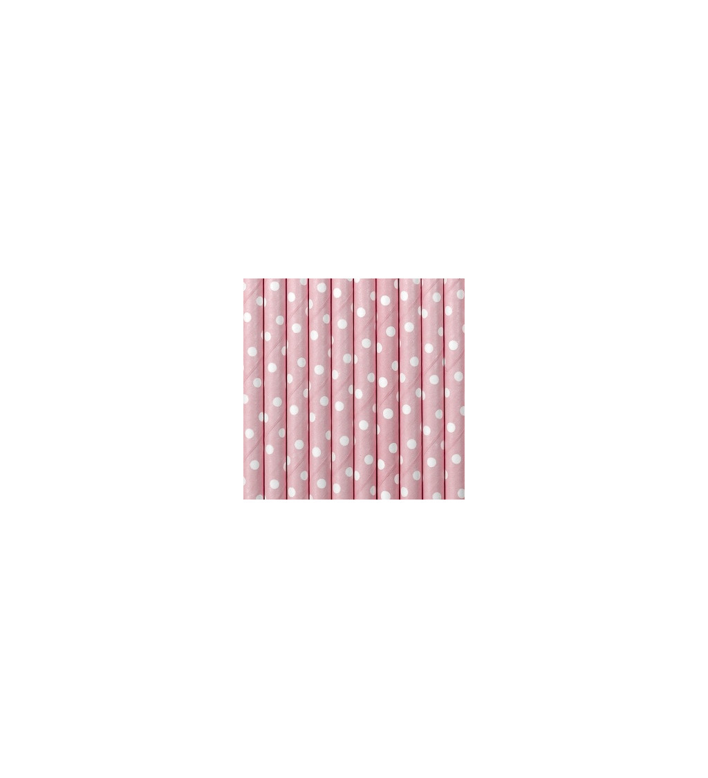 Brčka - Papírová, světle růžová s bílými puntíky