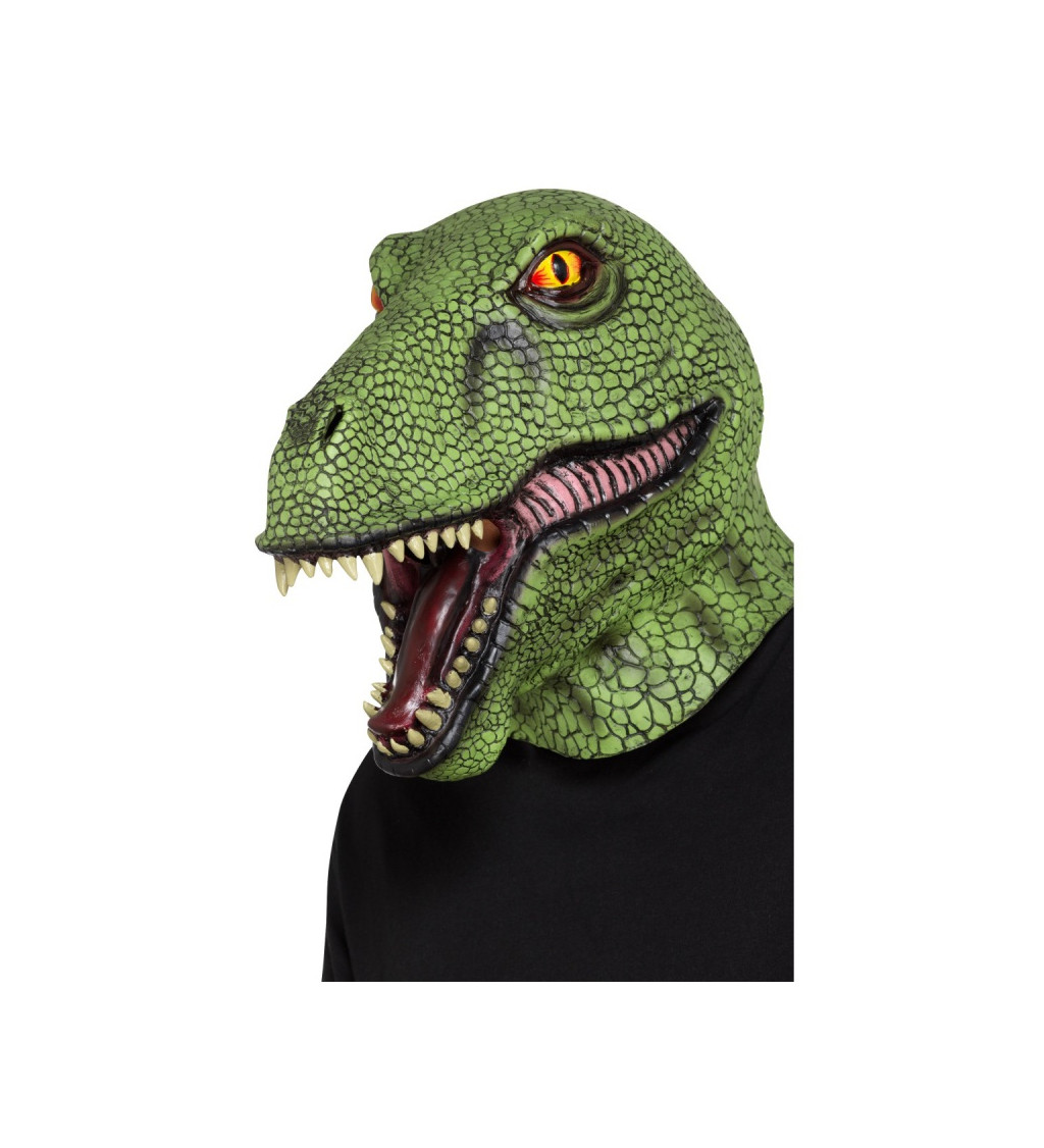Latexová maska - zelený dinosaur