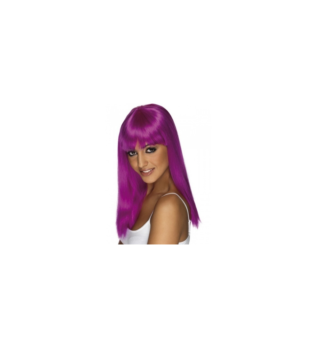 Paruka - Tmavě fialová, delší vlasy