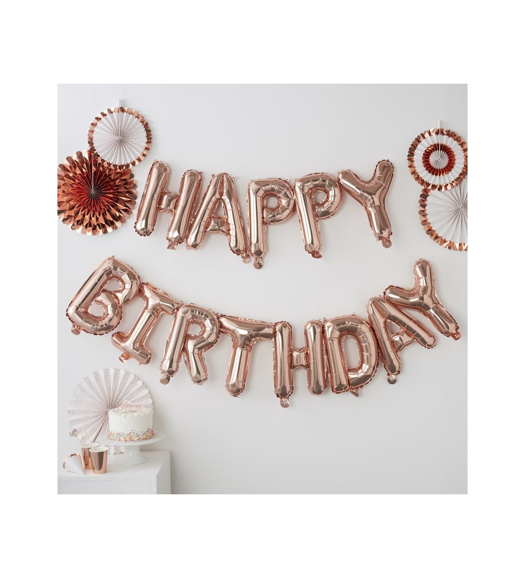 Balonek "HAPPY BIRTHDAY" - rose gold