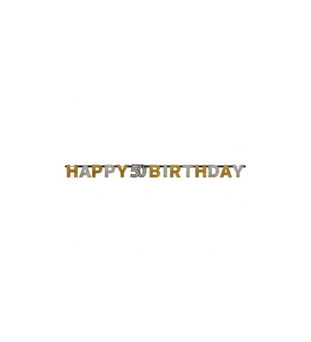 Zlato stříbrný banner – Happy 50th birthday