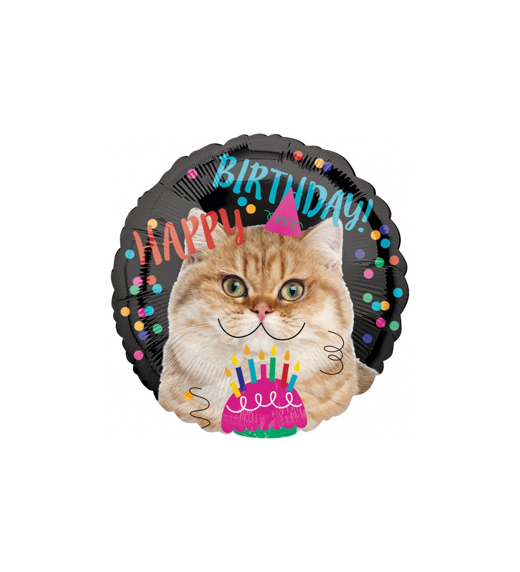 Fóliový balonek Happy Birthday s kočkou