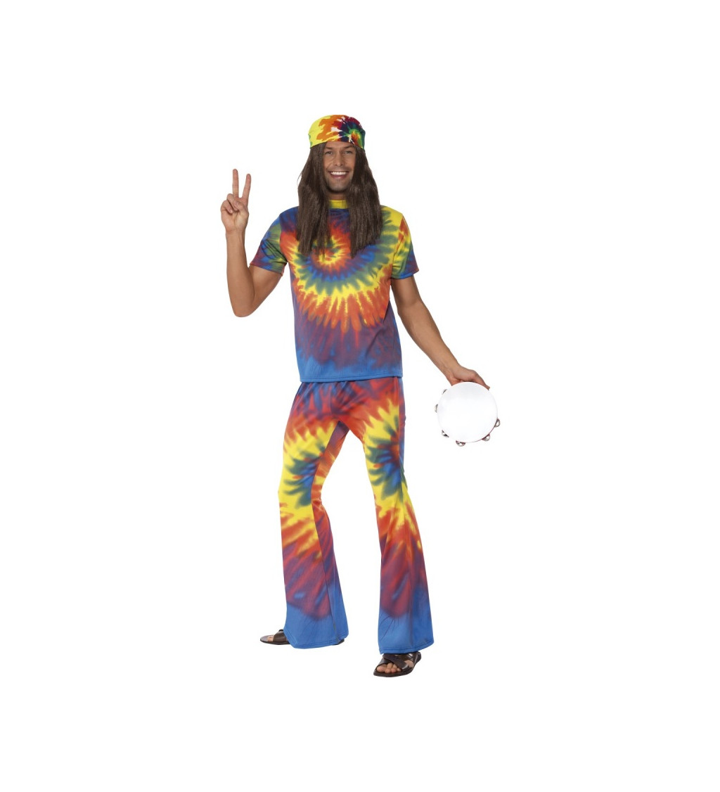 Pánský kostým - Hippie, duhový komplet