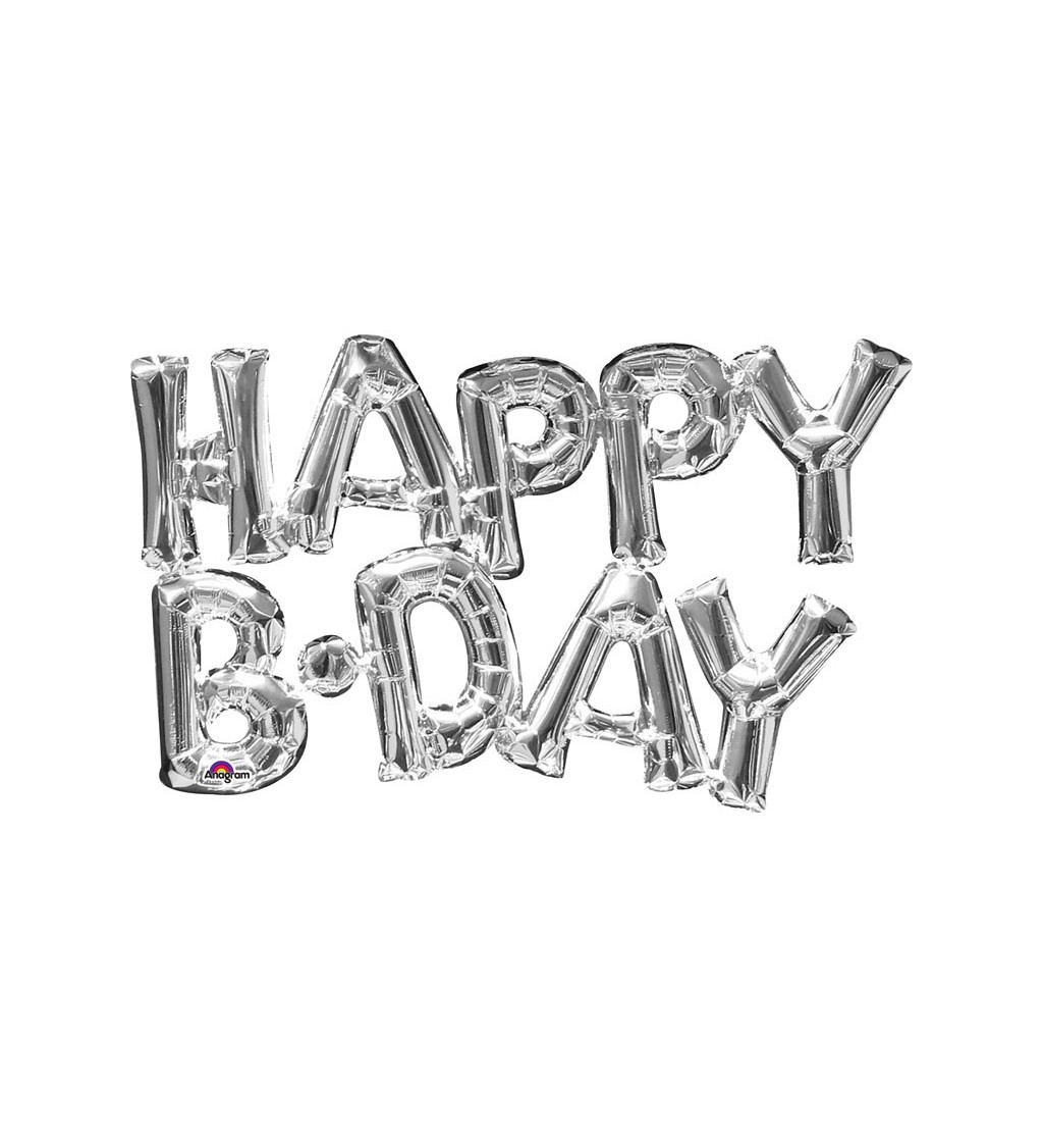 Fóliový balónek stříbrný- Happy B-Day