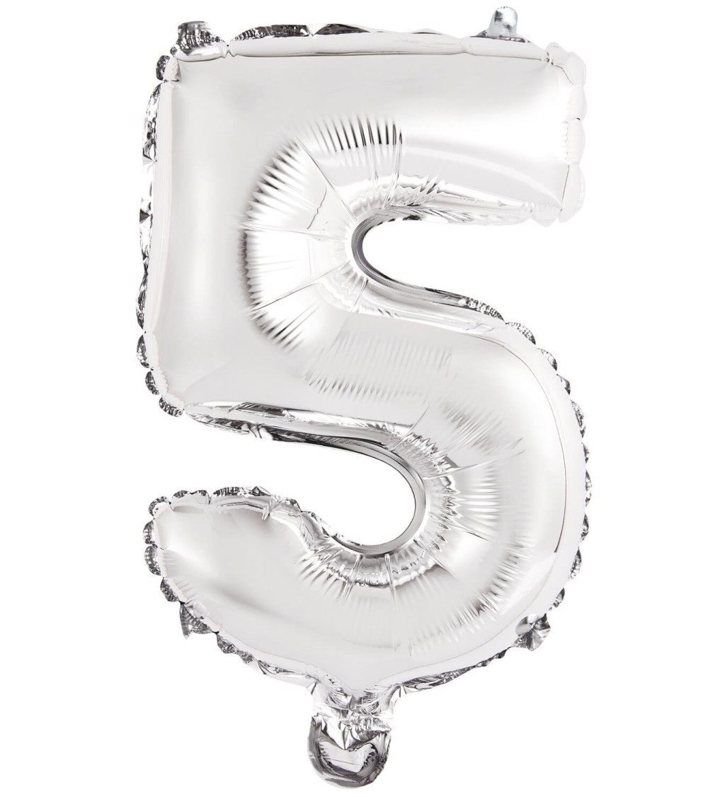 Mini fóliový balónek číslo 5 - stříbrný