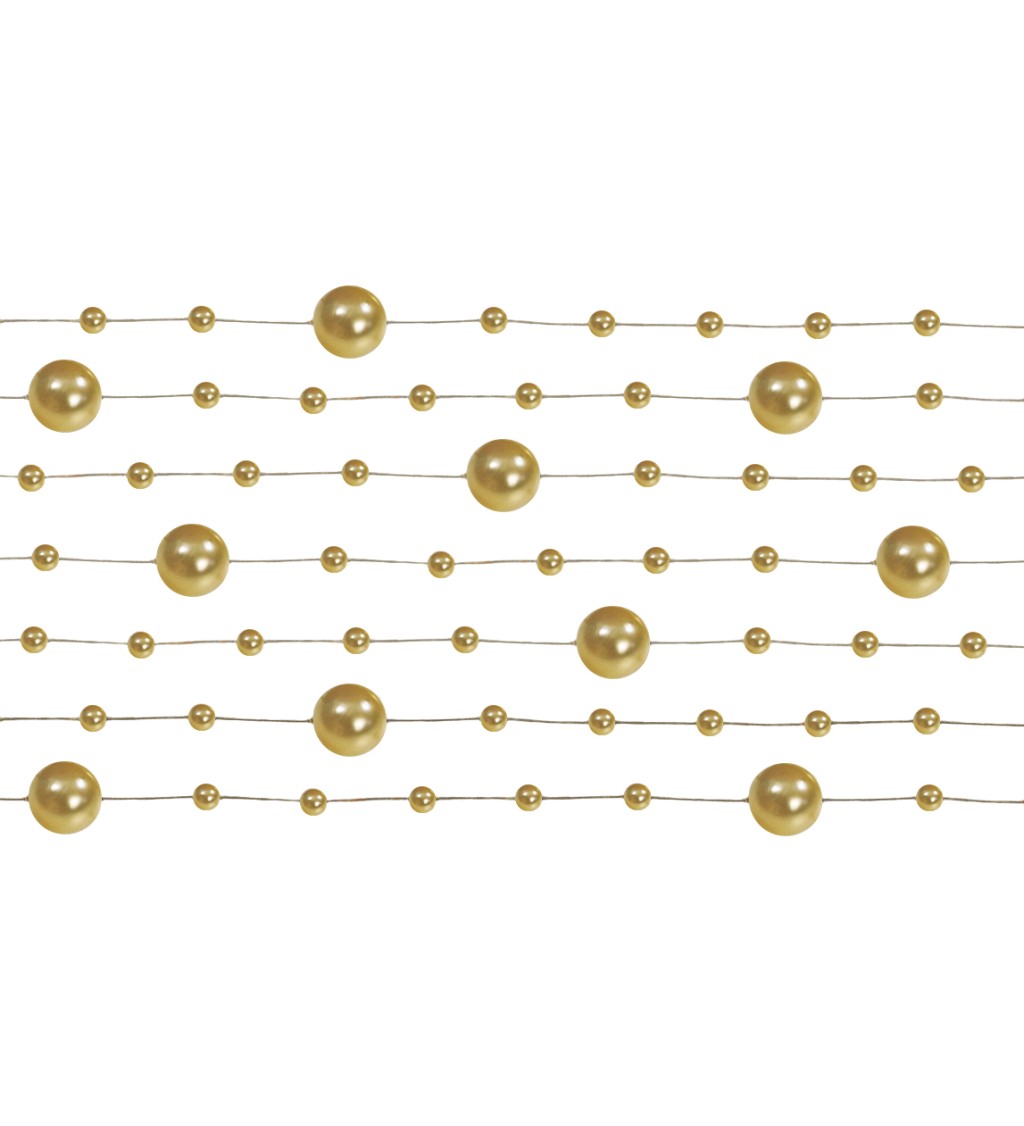 Dekorativní perličky na provázku - Zlaté