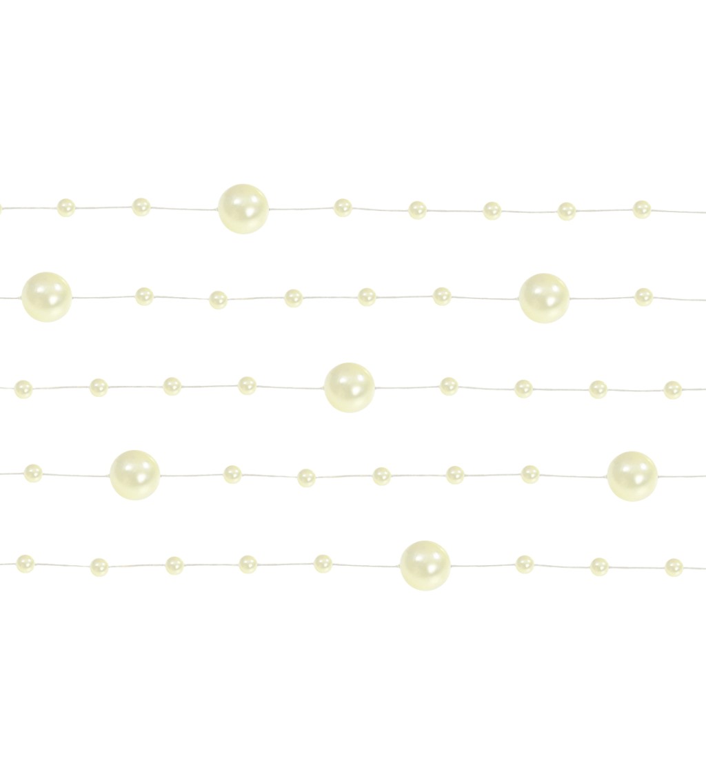 Dekorativní perličky na provázku - Krémové