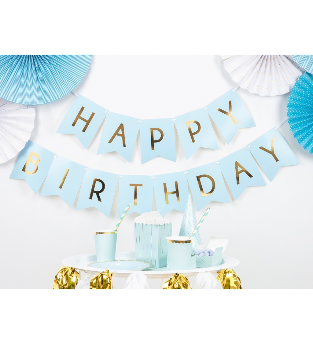 Girlanda s praporky - Happy Birthday modrá