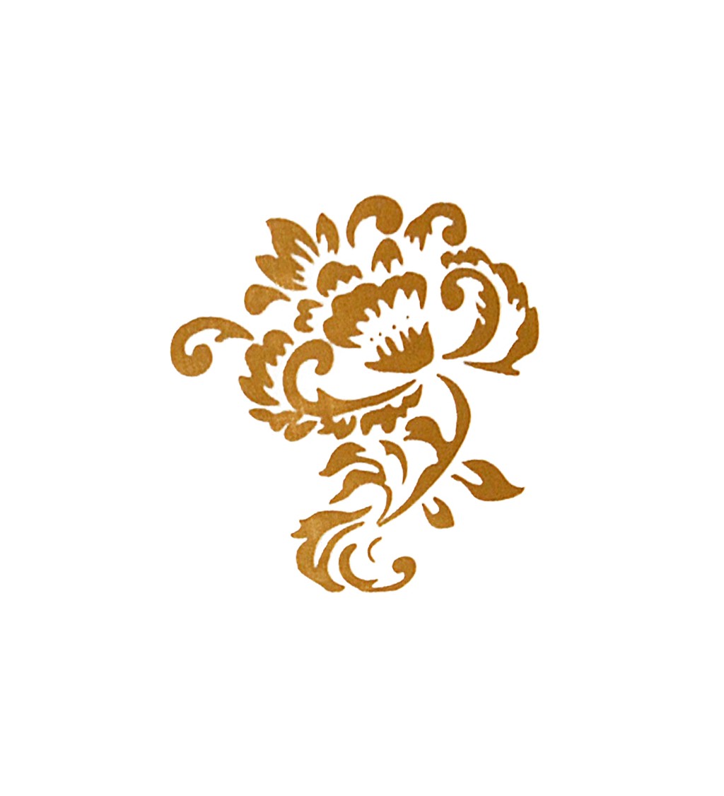 Organza bílá - Zlatý květinový dekor