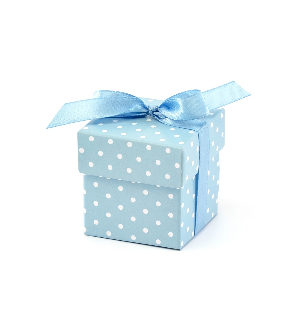 Dárková krabička - Modrá, bílé puntíky, 10 ks
