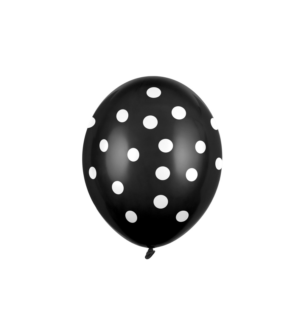 Balónek - Černý, bílé puntíky 6ks