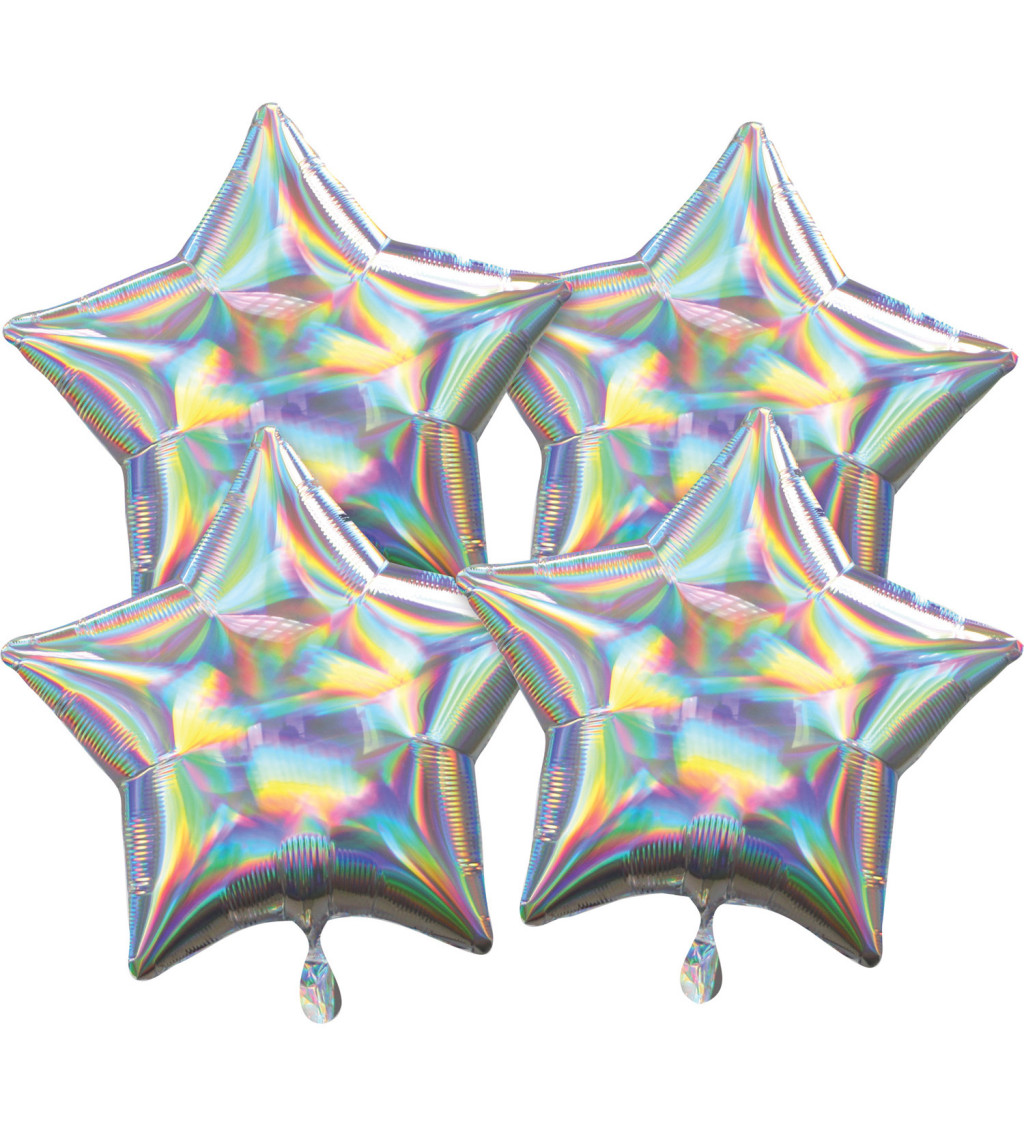 Duhově stříbrné hvězdy fóliové balónky