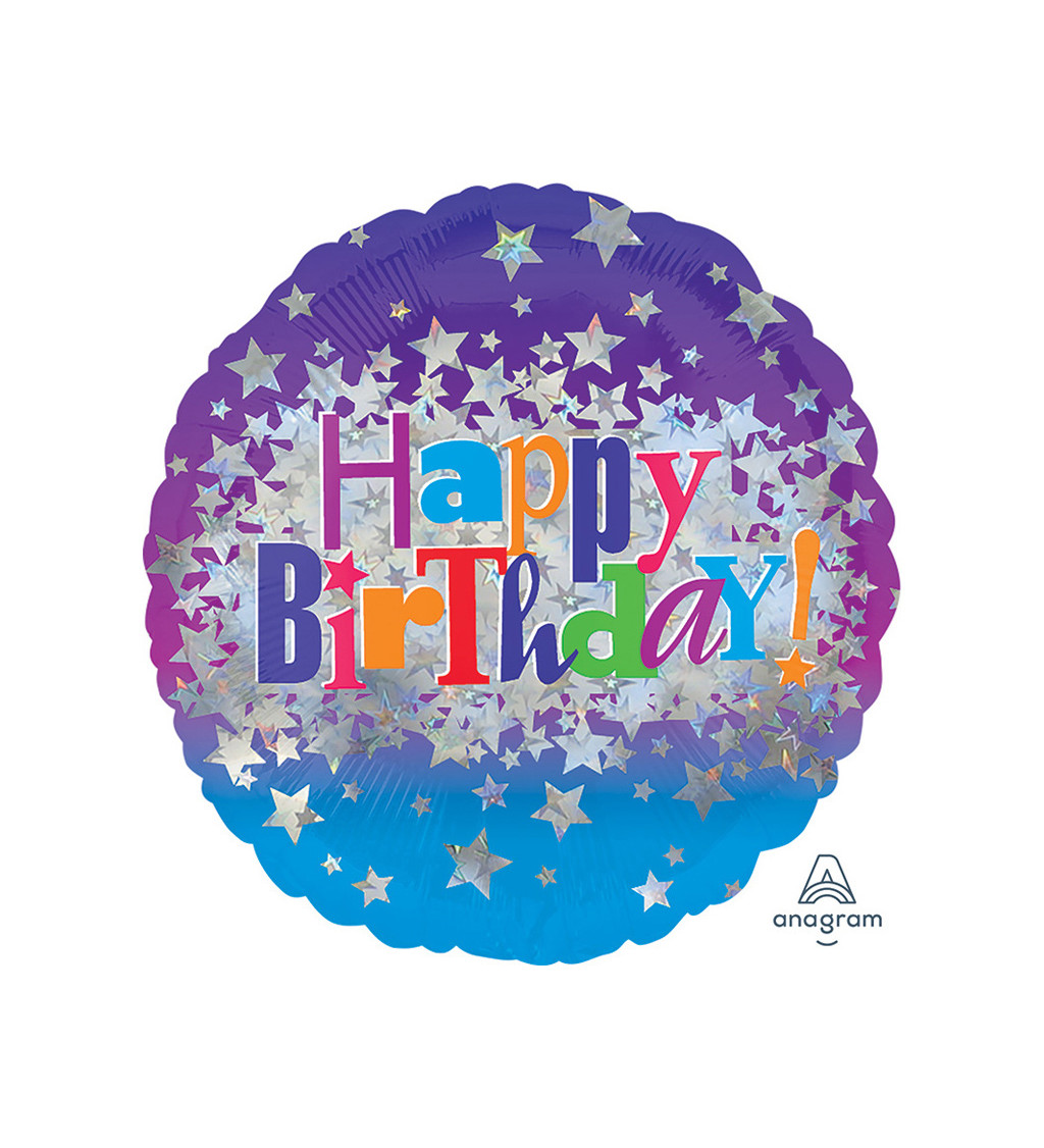 Fóliový balónek Happy Birthday s hvězdičkami