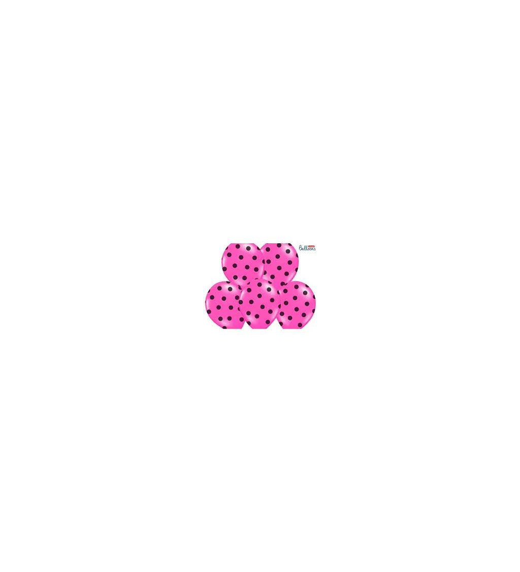 Balonek (tmavě růžový + černé puntíky) 6ks