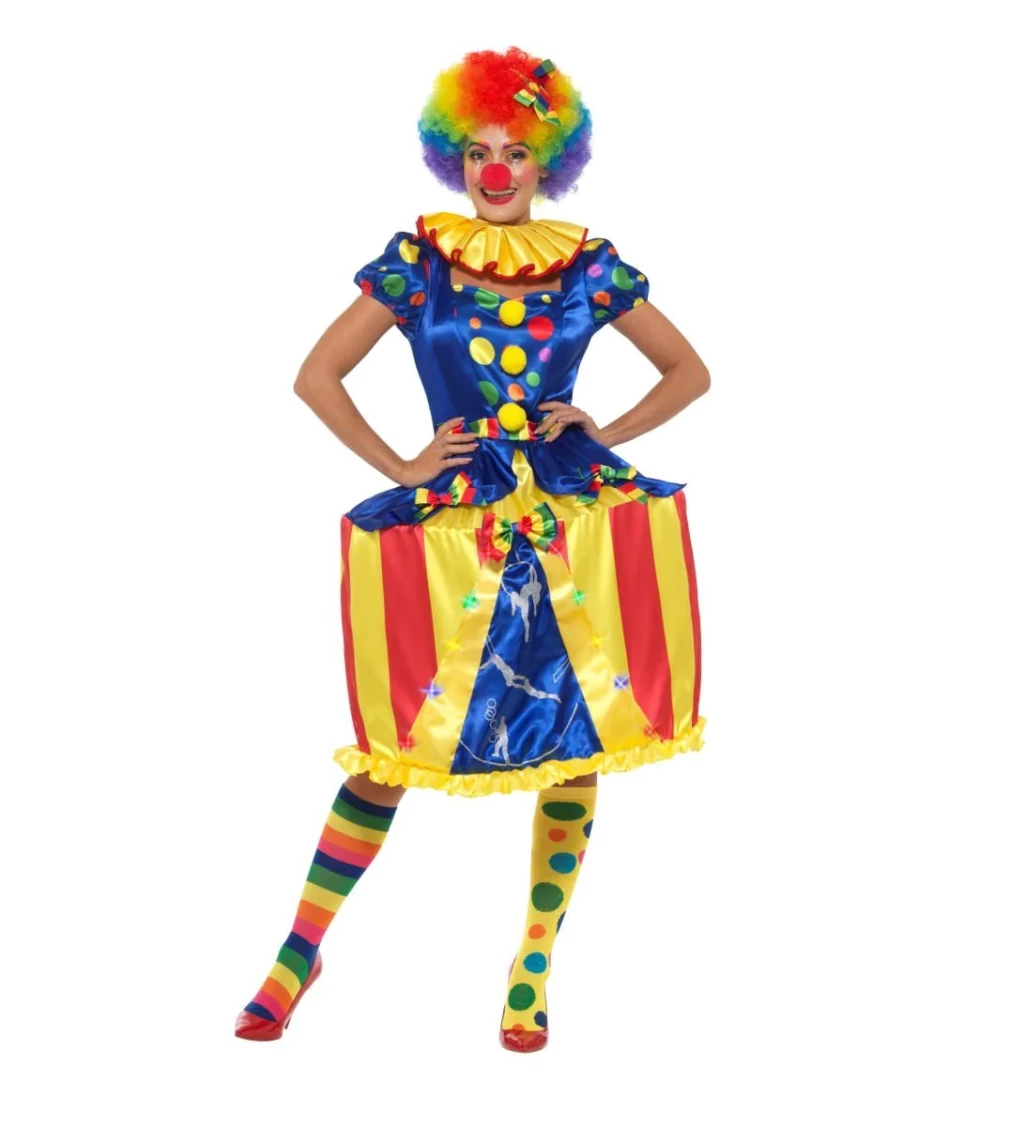 Luxusní rozsvícený kolotočový klaunský kostým