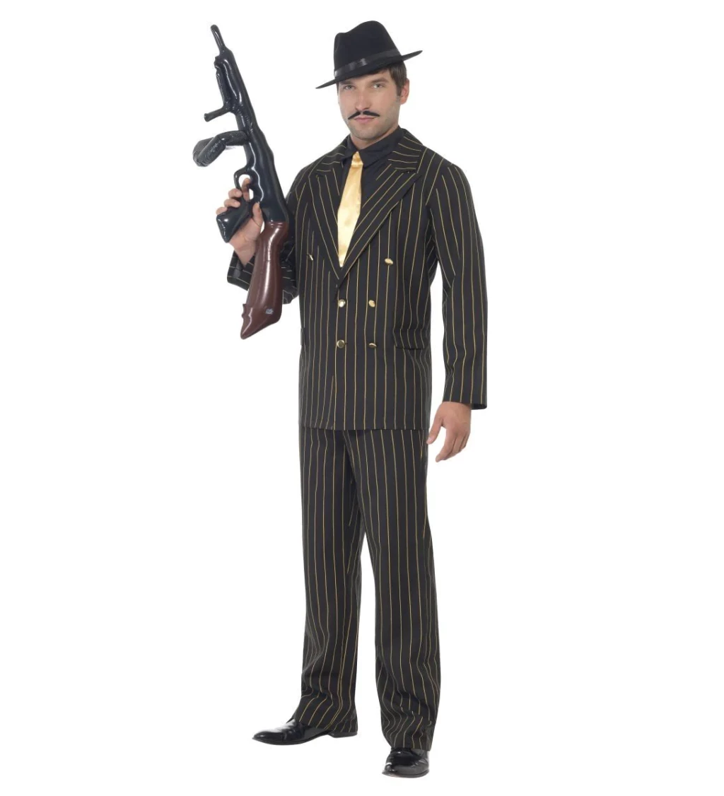 Pánský kostým - Gangster, Černo-zlatý oblek