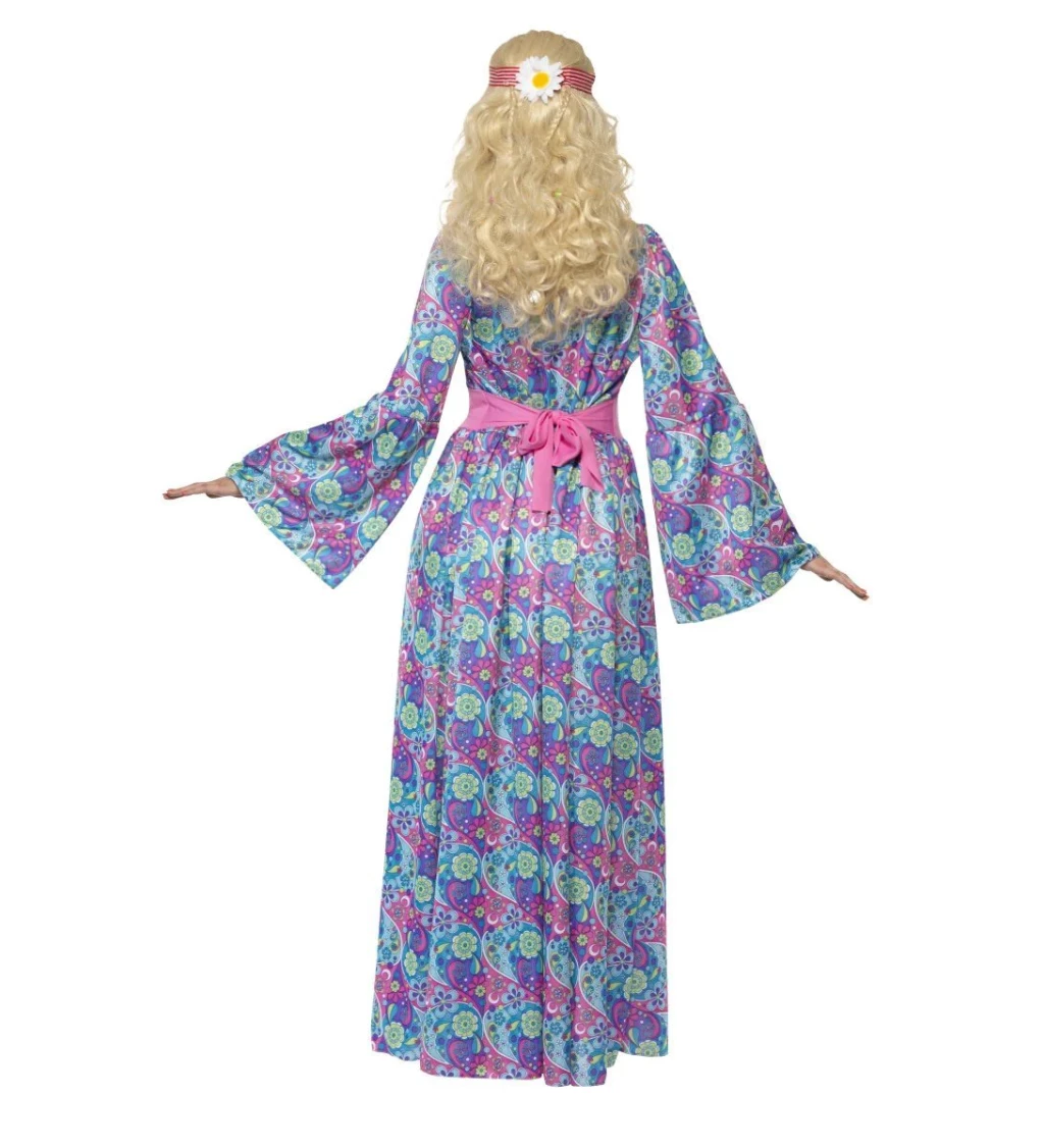 Dámský kostým - Hippie, modré dlouhé šaty