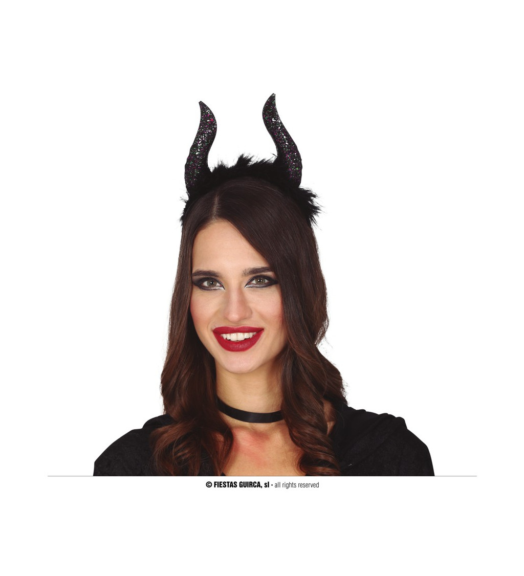 Černé třpytivé rohy čelenka