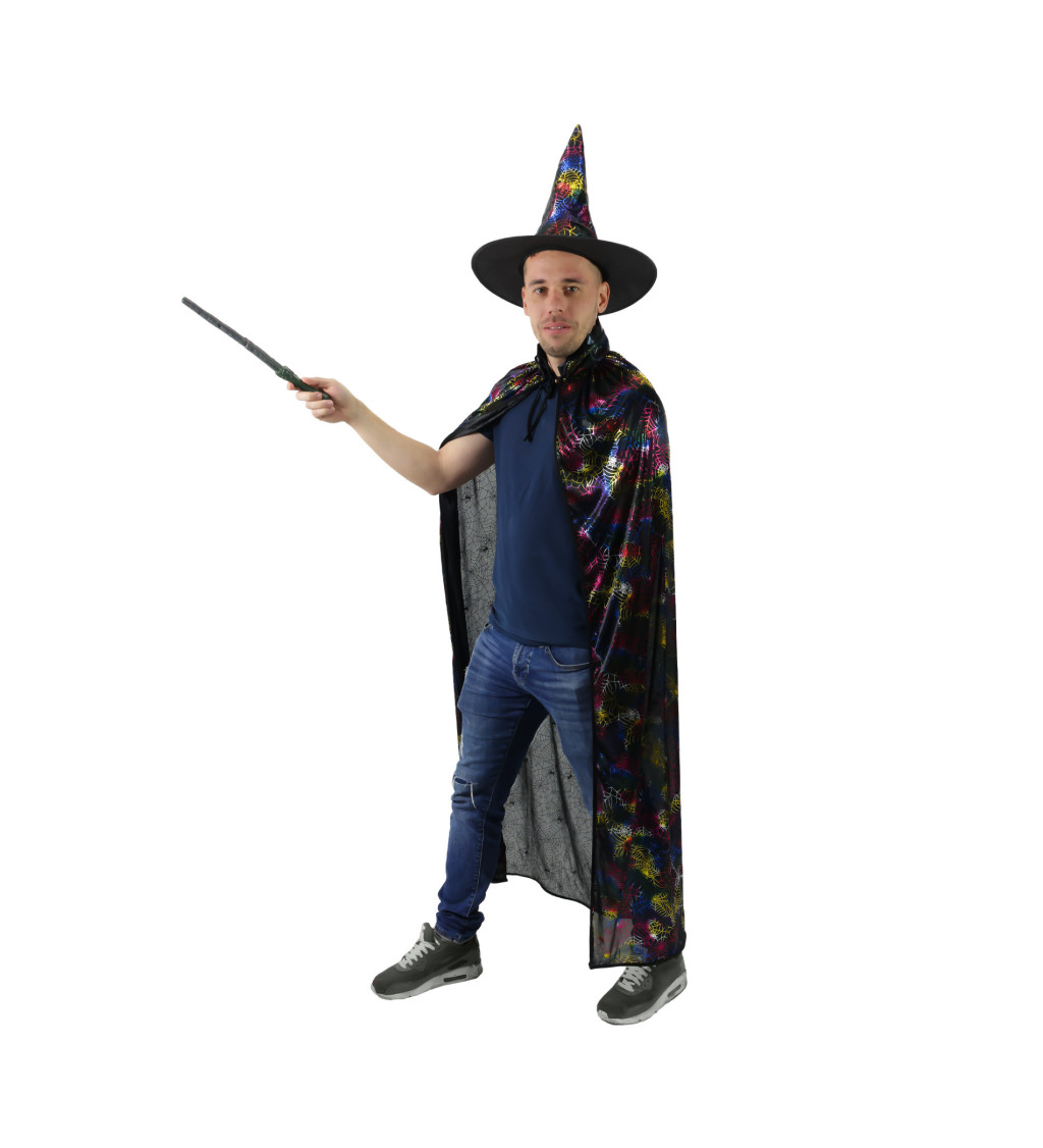 Plášť a čarodějnický klobouk - barevné pavučinky