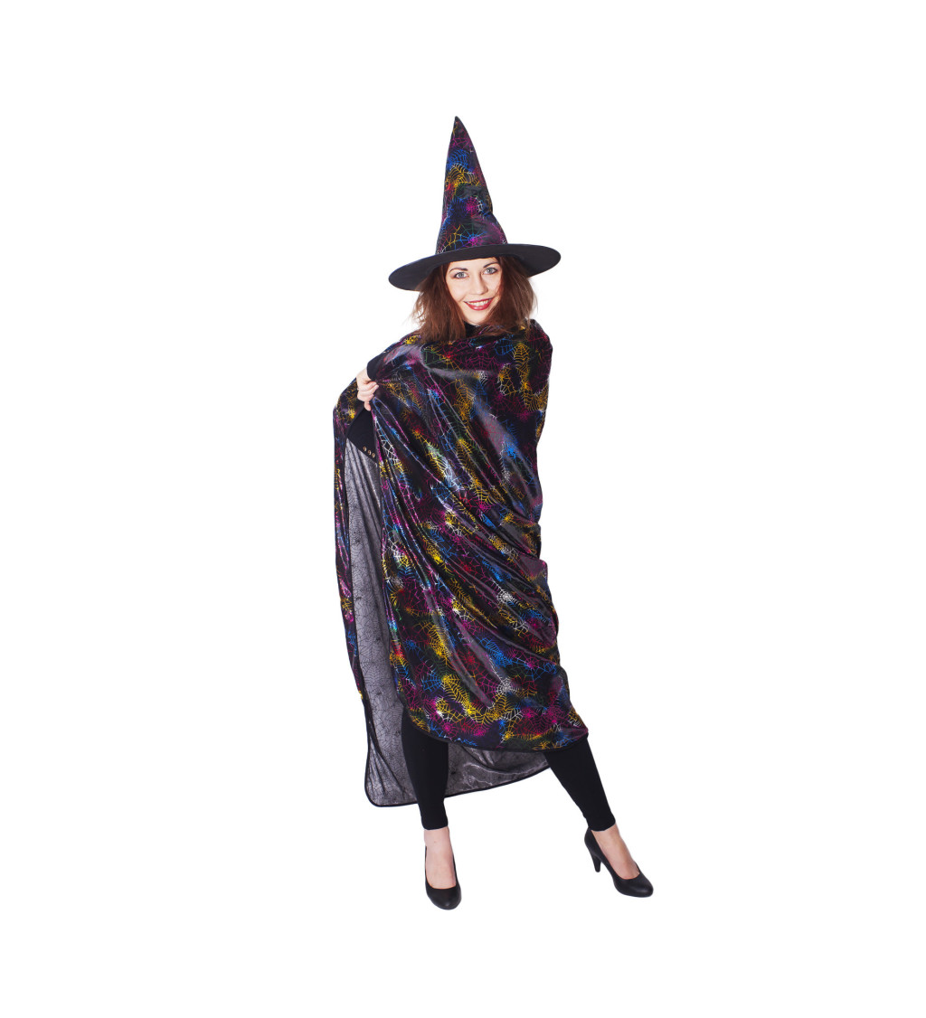 Plášť a čarodějnický klobouk - barevné pavučinky