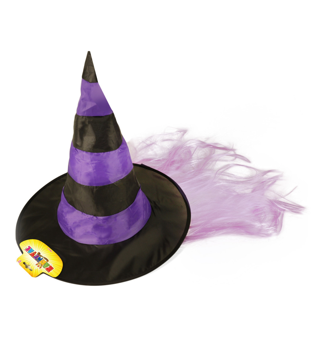 Magický fialový klobouk - čarodějnický s vlasy