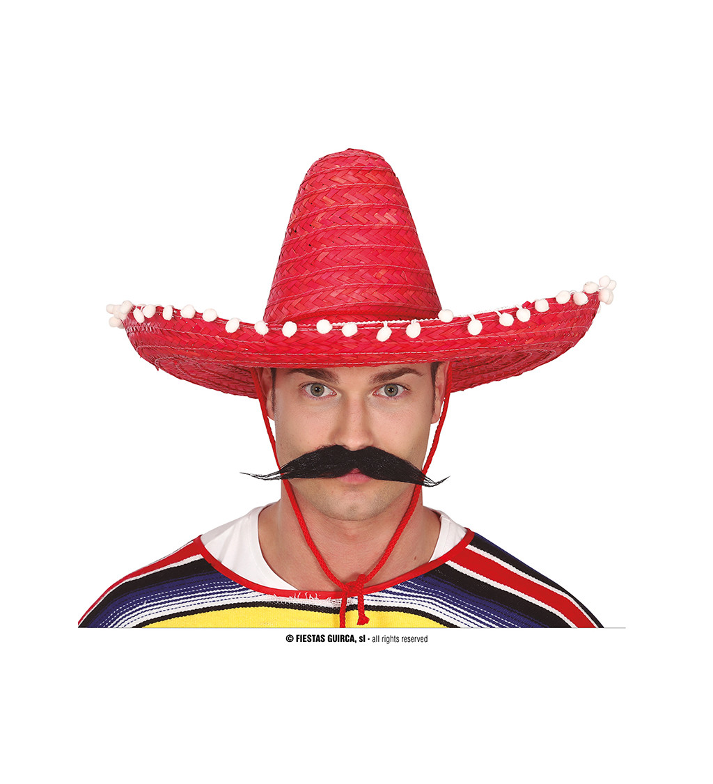 Mexický - červený slaměný klobouk