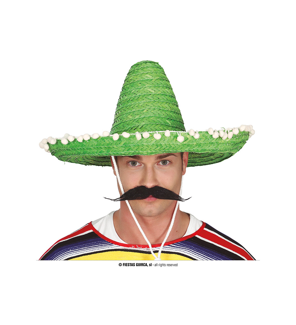 Mexický - zelený slaměný klobouk