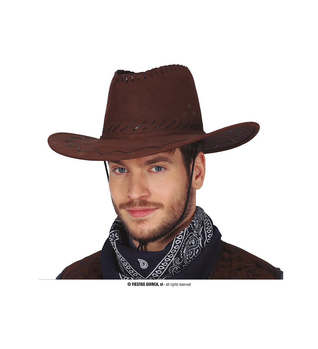 Hnědý - syntetický kožený kovbojský klobouk