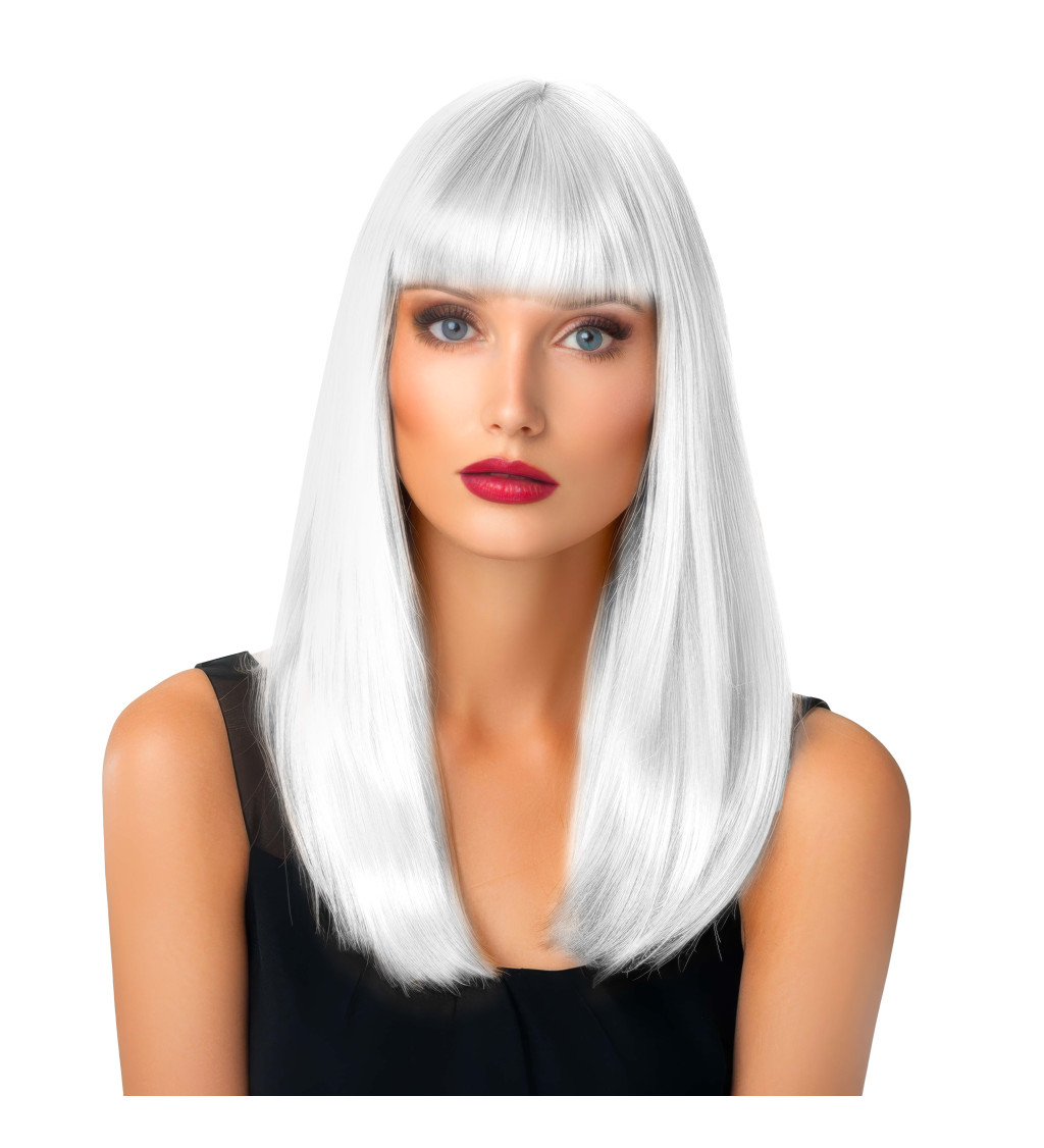 Paruka dámská rovná s ofinou, bílá
