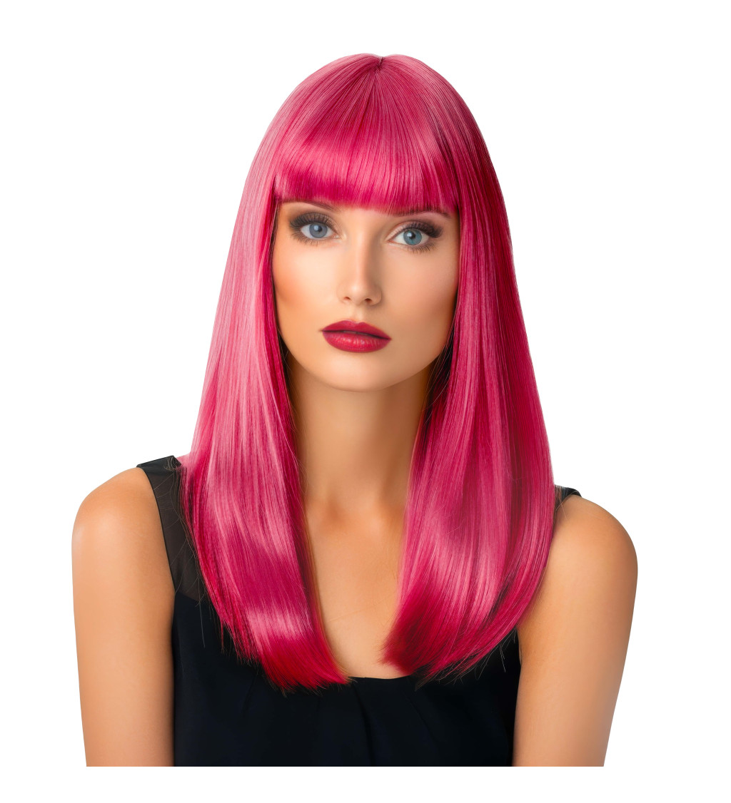 Paruka dámská rovná s ofinou, růžová