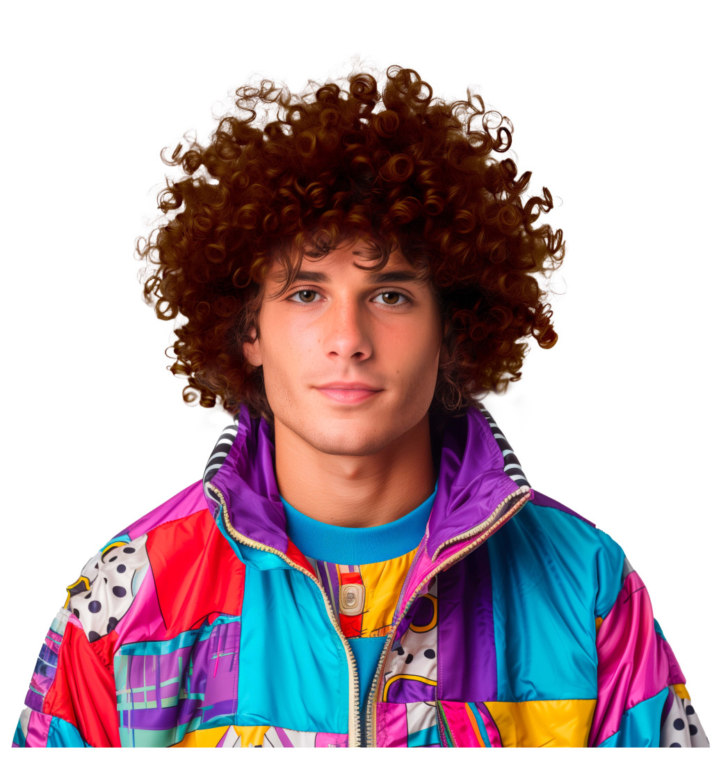 Paruka pánská afro, hnědá