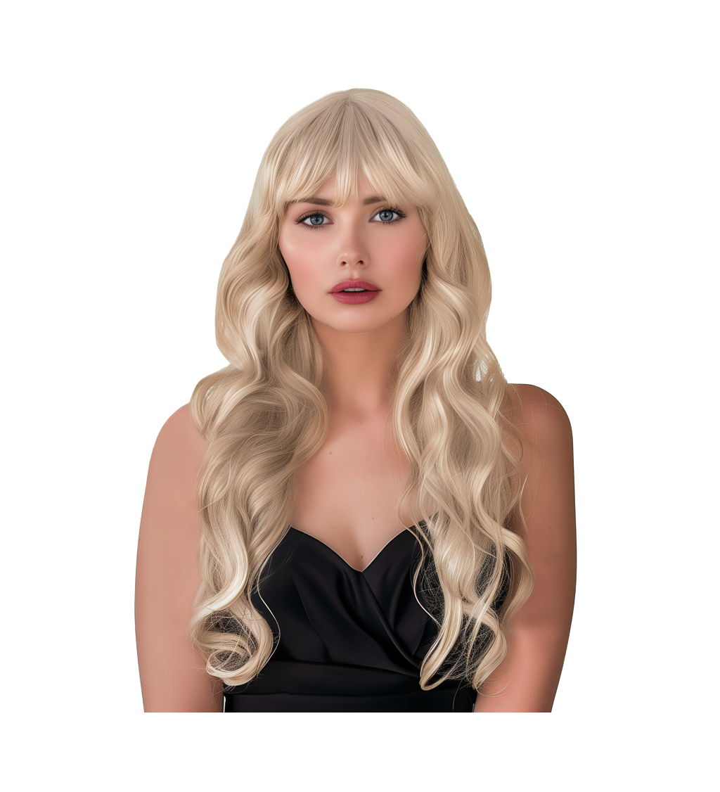 Paruka dámská dlouhá vlnitá s ofinou, blond