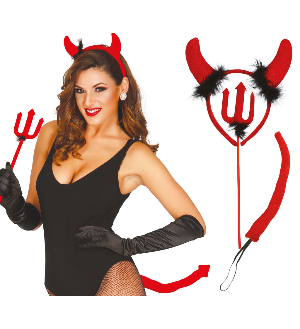 Set pro ďábla: tiara, trojzubec, ocas