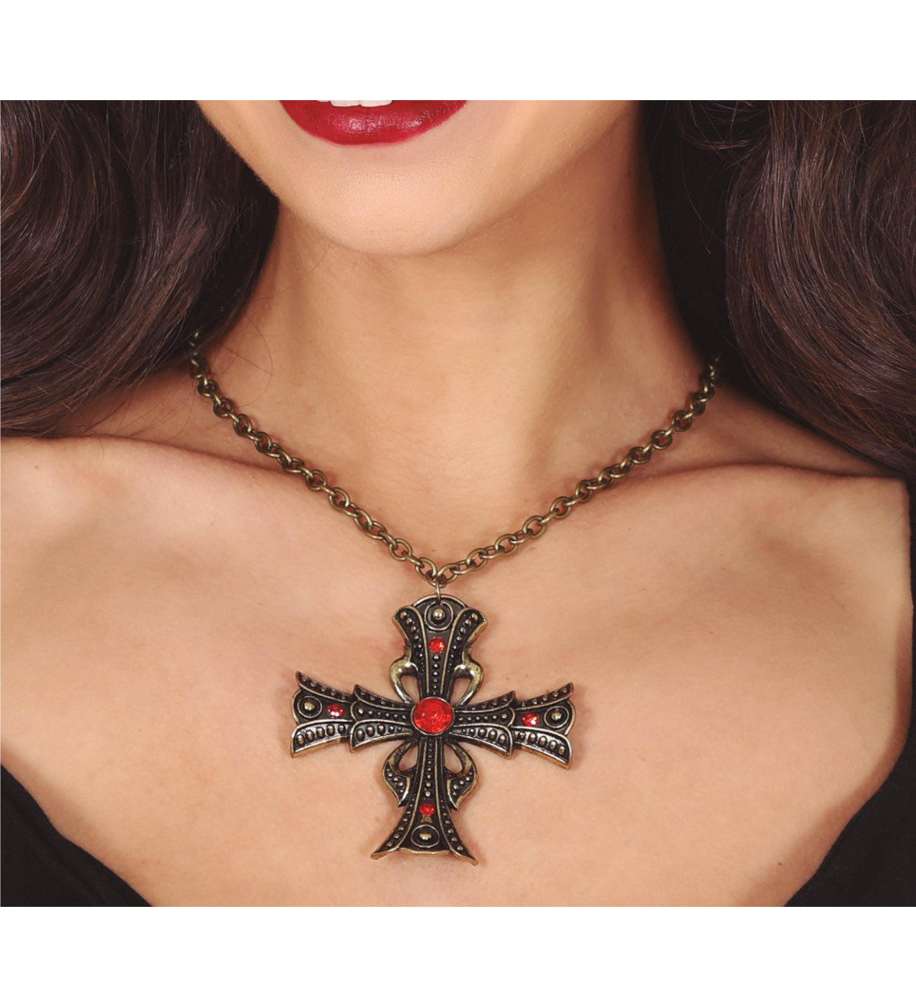 Gotický křížový náhrdelník s rubínem