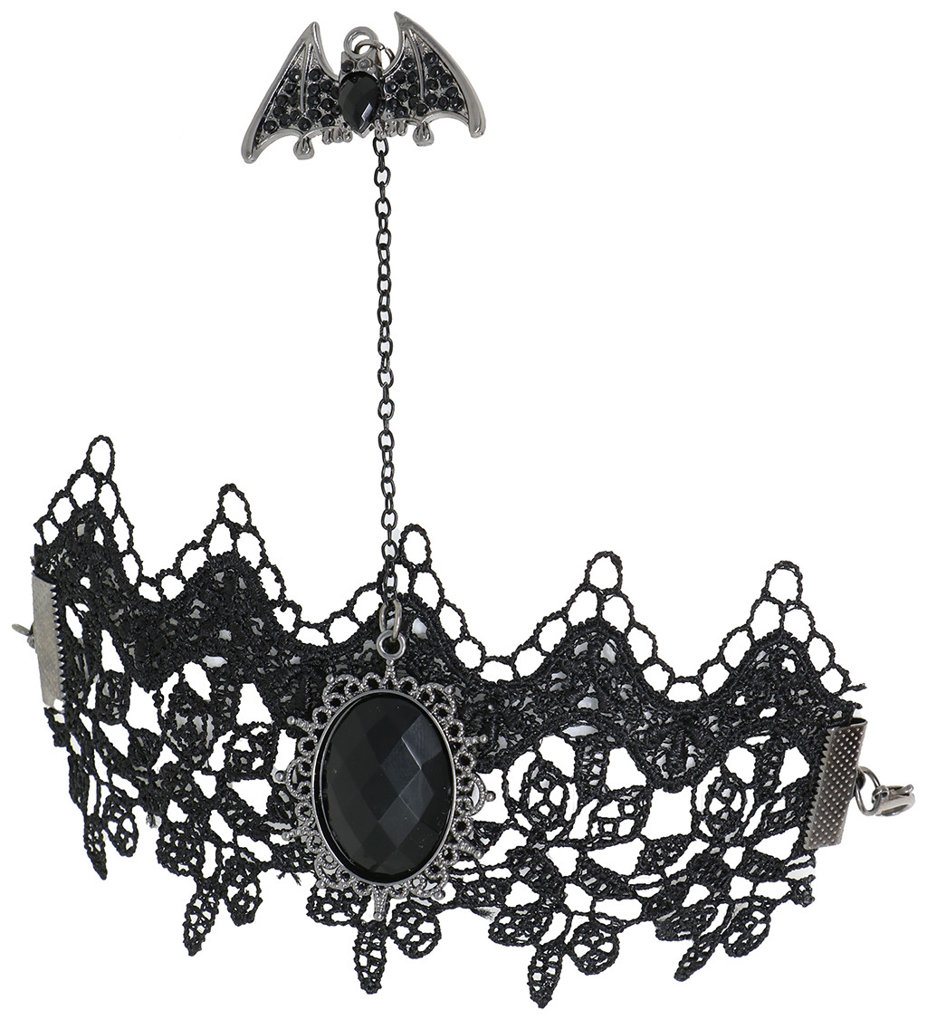 Vyšívaný náramek a prsten s netopýrem