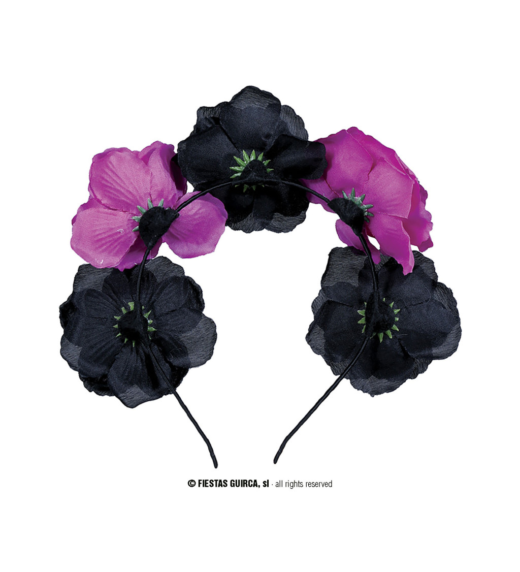 Černé a růžové květiny- čelenka