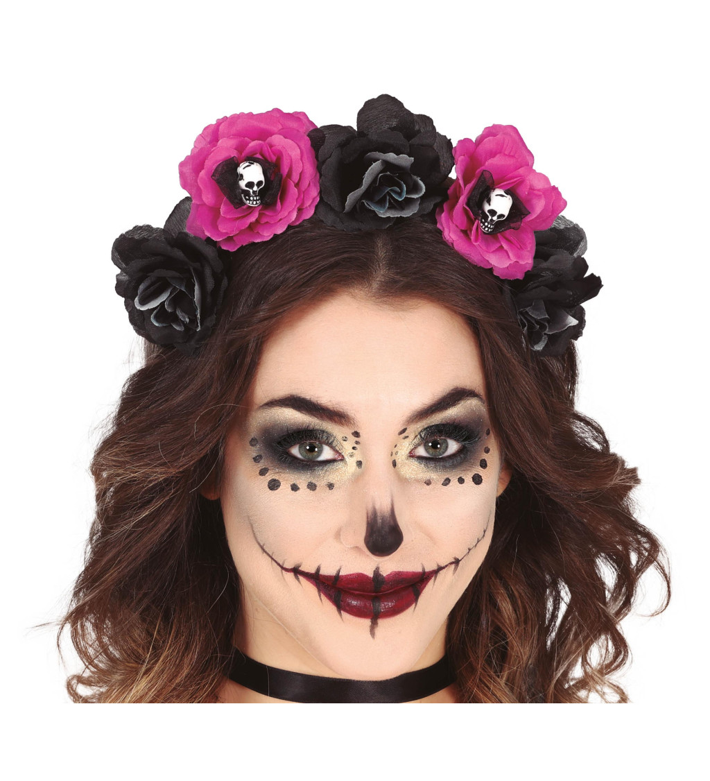 Černé a růžové květiny- čelenka