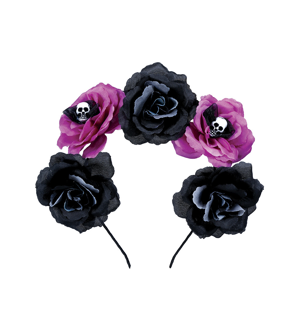 Černé a růžové květiny- čelenka