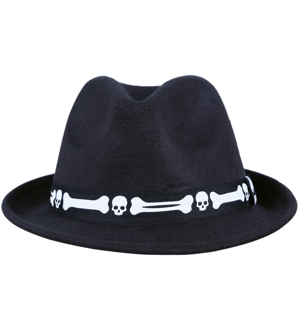 Černý klobouk s kostmi