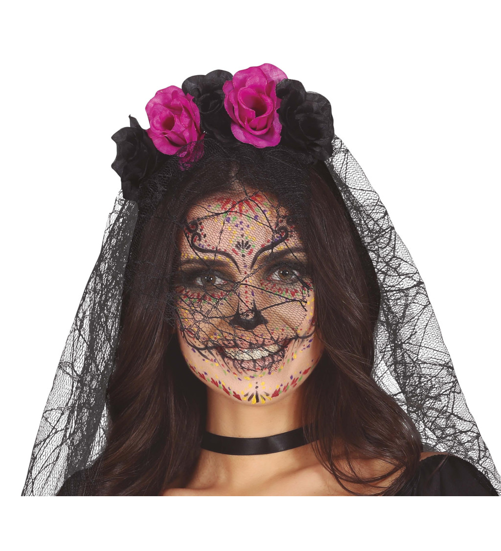 Fialové květiny tiara s závojem