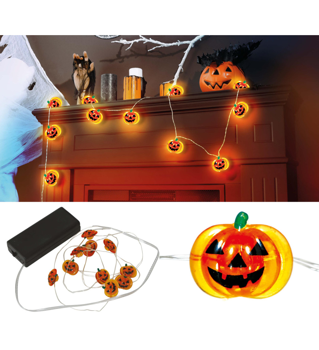 Drátěný věnec s LED dýněmi