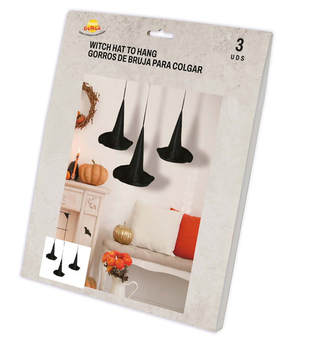 Sada 3 závěsných čarodějnických klobouků