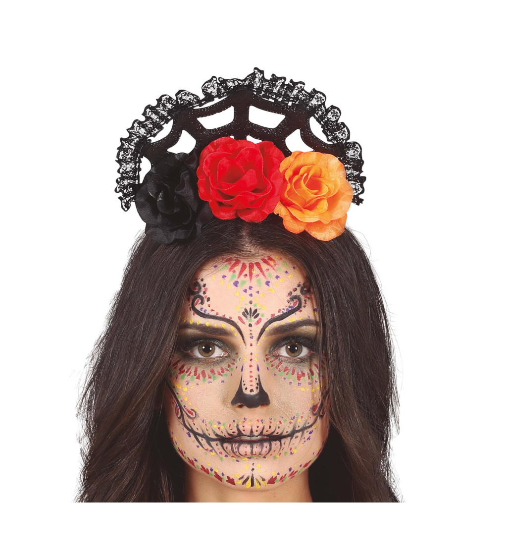 Čelenka s oranžovo-červenými květinami