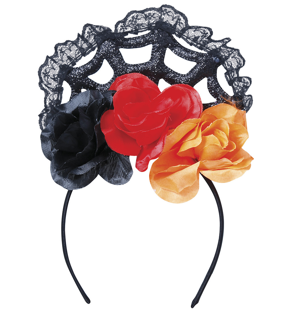 Čelenka s oranžovo-červenými květinami