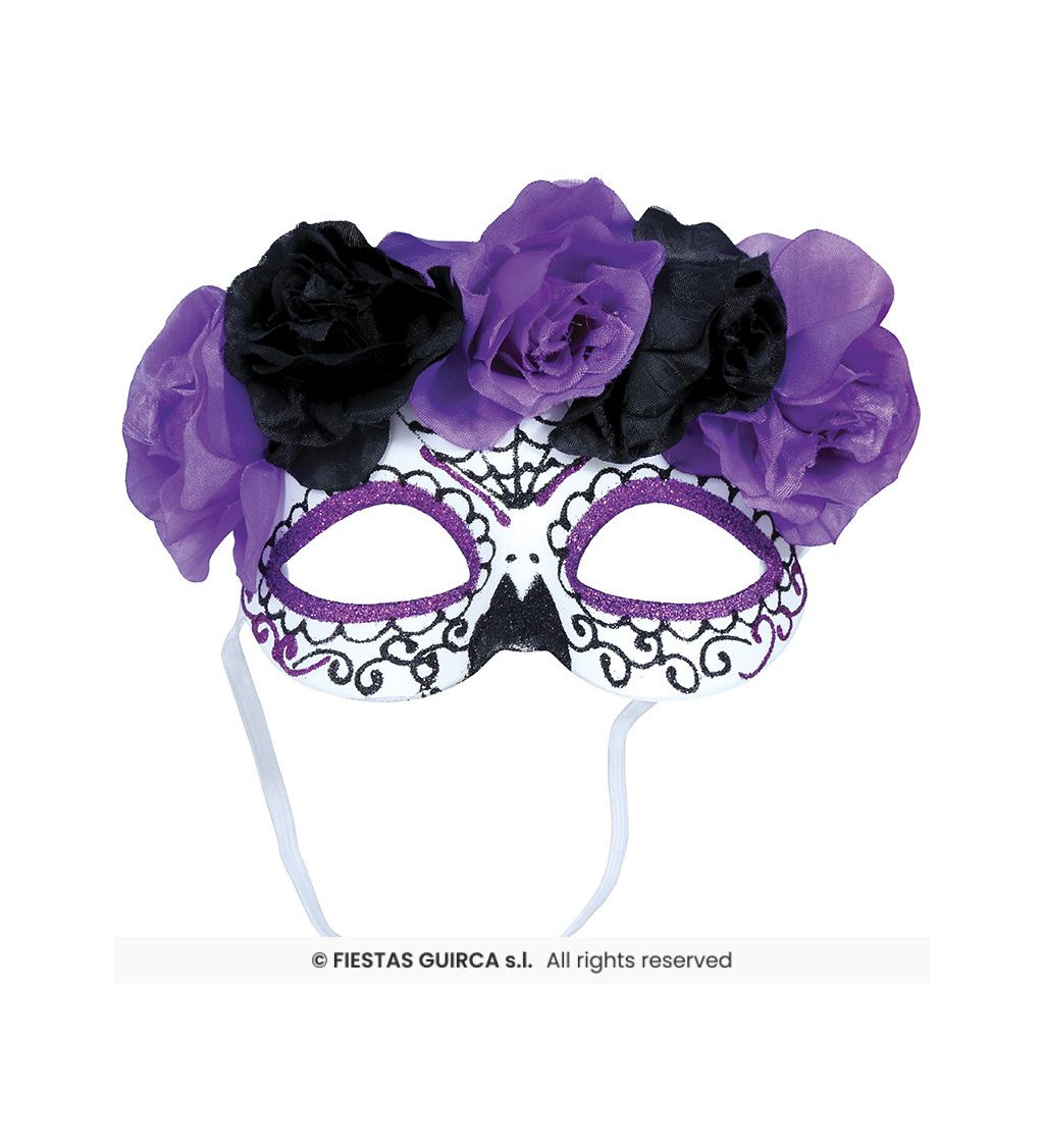Maska Catrina fialové a černé květy
