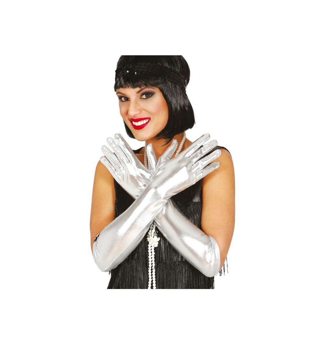 Dlouhé rukavice – stříbrné